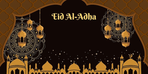Eid Al adha concepto fondo oscuro tarjeta de felicitación diseño de ilustración Adha Mubarak fiesta islámica
