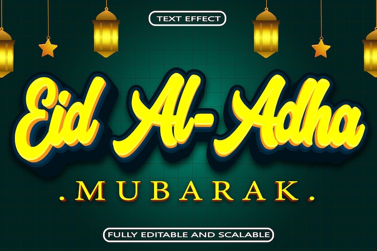 Vector eid al adha editable text effect 3 dimension relieve estilo moderno
