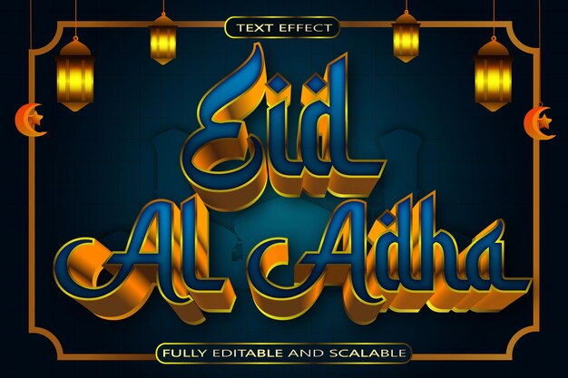 Eid al adha editable text effect 3 dimension relieve estilo moderno