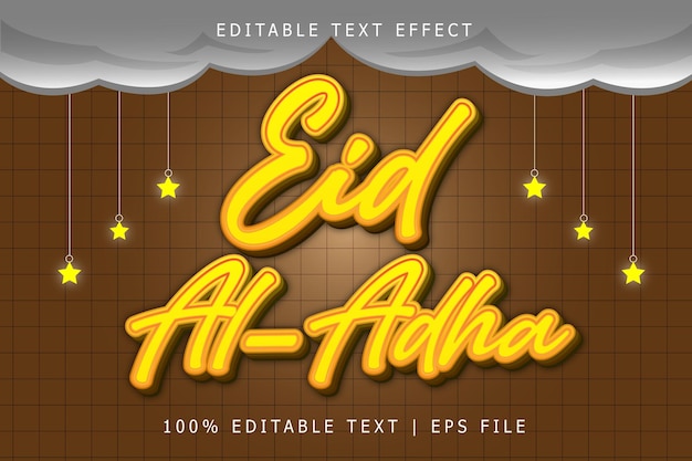 Eid al adha editable text effect 3 dimension relieve estilo moderno