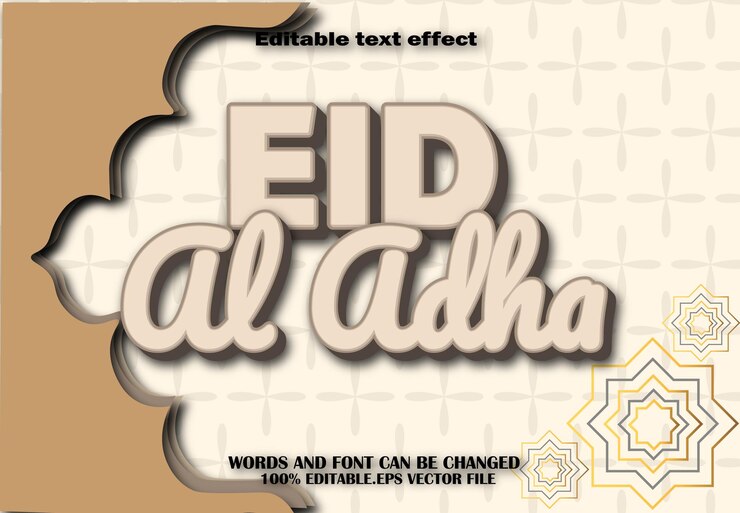 Vector eid al adha efecto de texto editable estilo de dibujos animados en 3d