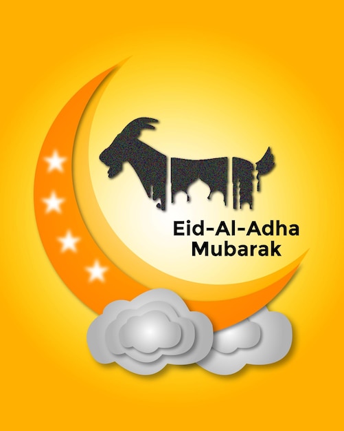 Un eid al adha mubarak con una cabra encima