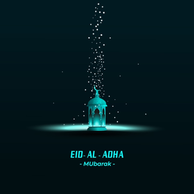 Eid al adha mubarak con elegante lámpara de luz de fondo