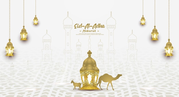 Eid al adha mubarak publicación en las redes sociales y vector de luna creciente