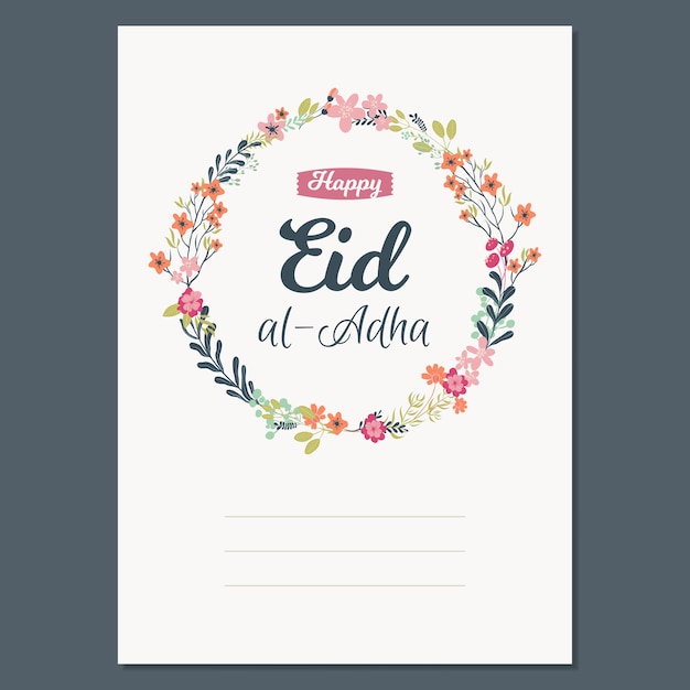 Eid al-adha plantilla de tarjeta de felicitación floral.