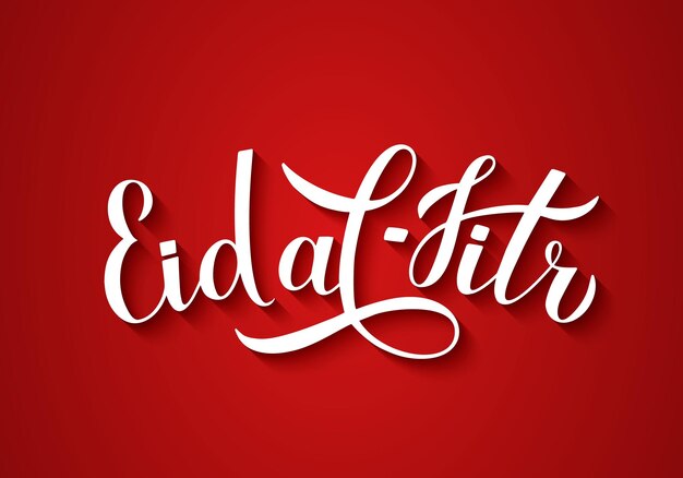 Eid al-Fitr caligrafía letras en fondo rojo festivo musulmán tipografía cartel tradicional islámico de la fiesta de romper el rápido plantilla vectorial para cartel de felicitación pancarta invitación volante