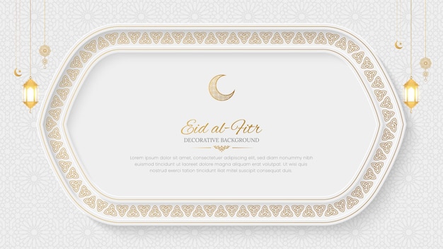 Eid al fitr decorativo blanco de lujo fondo ornamental con borde y patrón arabesco