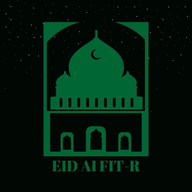 Vector eid al fitr vector diseño caligrafía con mezquita y fondo con luna