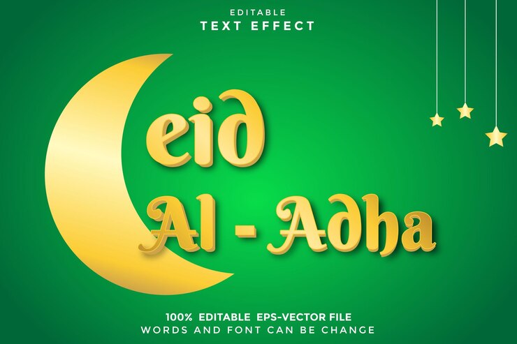 Vector eid aladha editable text effect 3d relieve estilo de degradado de oro moderno