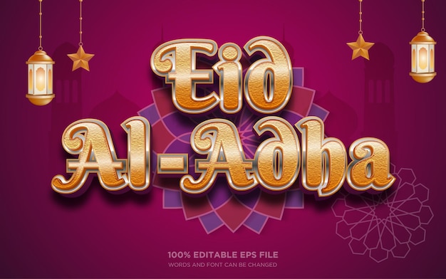 Eid AlAdha efecto de estilo de texto editable en 3D