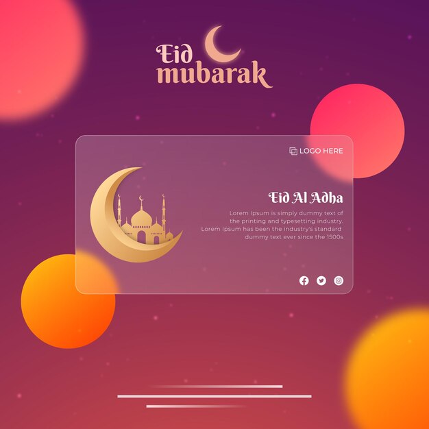 Eid aladha en Glassmorphism Día santo publicación en redes sociales islámicas o diseño de banner Vector Premium