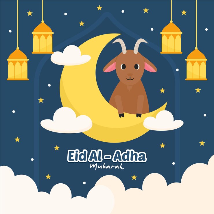 Eid AlAdha Mubarak con una cabra en la Luna