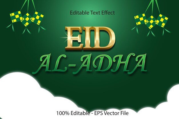 Eid AlAdha Texto editable Efecto 3d Relieve Diseño de estilo de dibujos animados