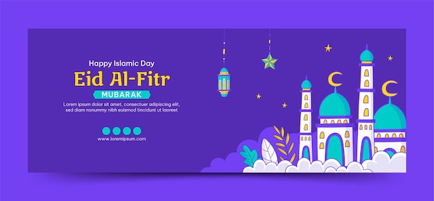 Eid alfitr dibujado a mano o portada de las redes sociales del día islámico con la ilustración de la mezquita