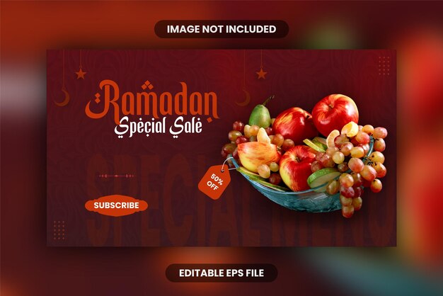 Eid alfitr festival musulmán ramadán menú de comida mega venta plantilla de miniatura de youtube