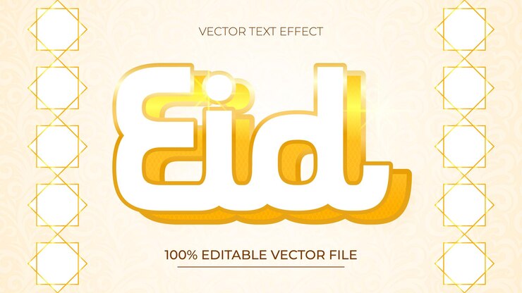 Vector eid efecto de texto editable en lujo y moderno estilo blanco y dorado