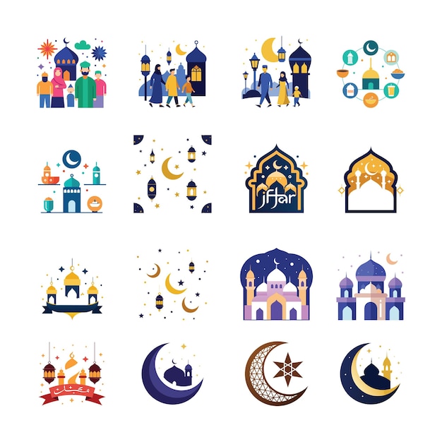 Eid con la familia de Ramadán linterna ifter y media luna