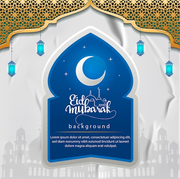 Eid fondo decoración banner cartel venta eid al fitr luna creciente elemento linterna