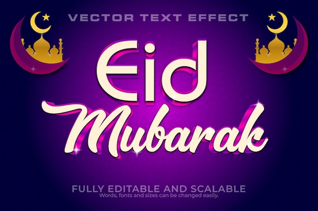 Eid Mubarak 3D Efecto de texto 100 archivo EPS editable La palabra y la fuente se pueden cambiar