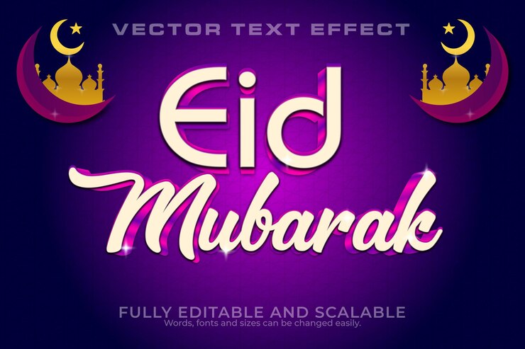 Vector eid mubarak 3d efecto de texto 100 archivo eps editable la palabra y la fuente se pueden cambiar