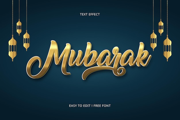 Vector eid mubarak 3d efecto de texto editable estilo eps
