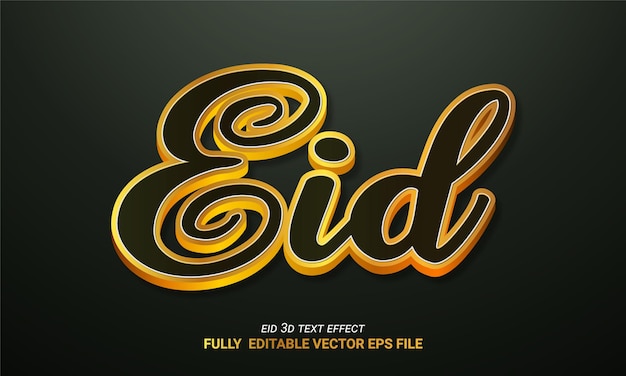 Eid mubarak 3d efecto de texto realista