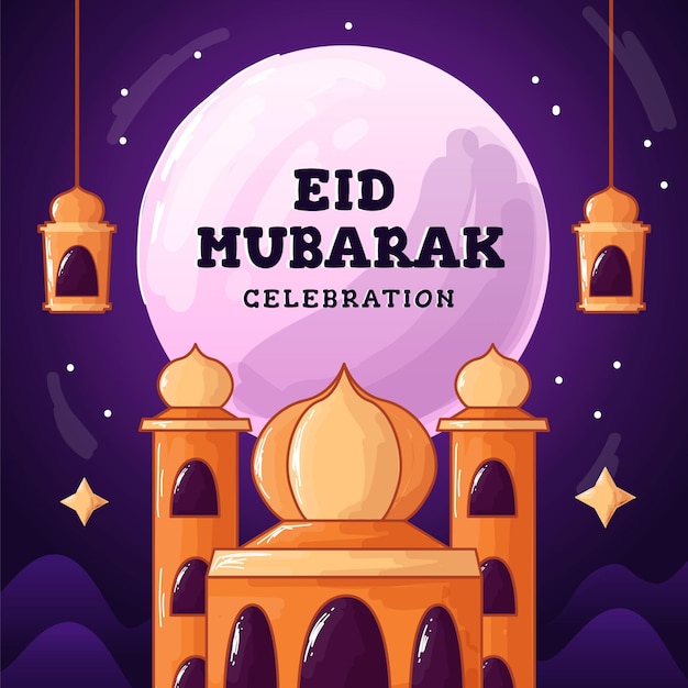 Vector eid mubarak 7flat y dibujado a mano estilo eid mubarak ilustración