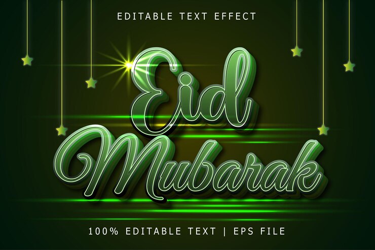 Vector eid mubarak editable text effect 3 dimension relieve estilo moderno