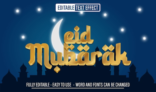 Eid mubarak efecto de texto editable 3d