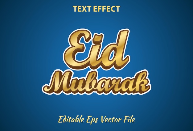 Eid mubarak efecto de texto editable color azul y dorado