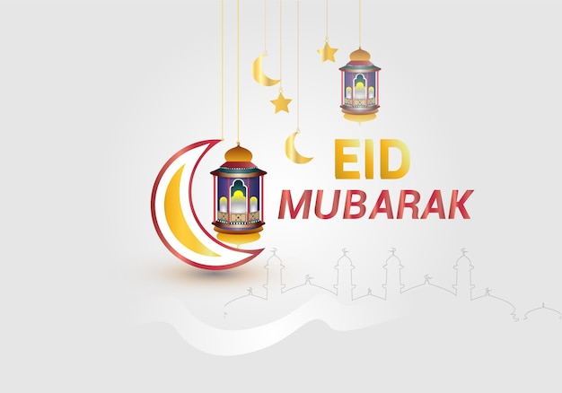 Vector eid mubarak con un elegante fondo blanco