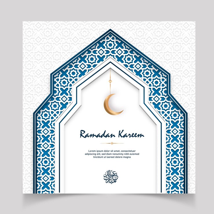Eid mubarak elegante plantilla de publicación de redes sociales con marco de arco de patrón islámico