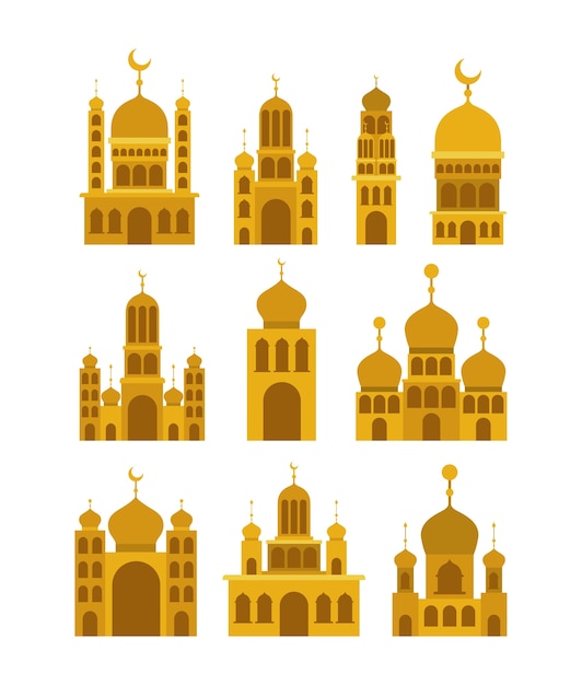 Eid mubarak establecer templos fachadas colorido