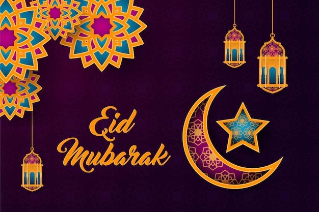 Vector eid mubarak con estilo de papel