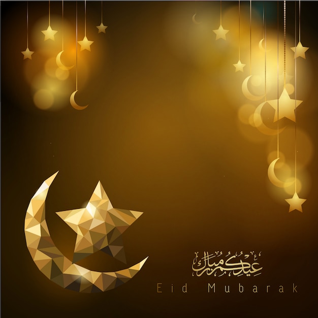 Eid mubarak fondo resplandor estrella y media luna