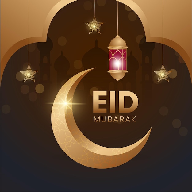 Eid mubarak islámico elegante plantilla de redes sociales con media luna y linterna