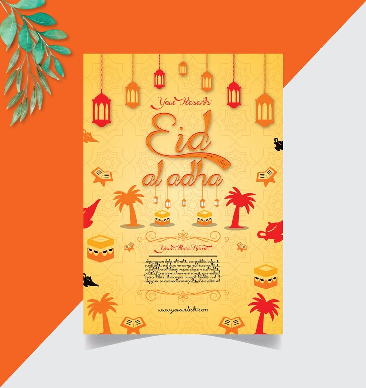 Eid Mubarak lettering Passing Islamic Eid Festival New Greeting diseño de plantilla de volante simple
