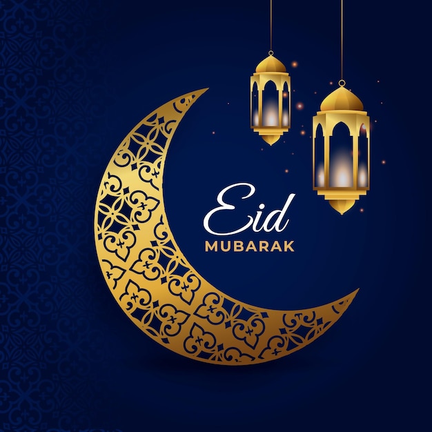 Vector eid mubarak con luna dorada