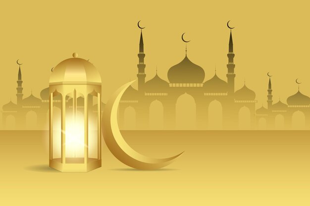 Eid Mubarak luna y linternas diseño de fondo de lujo