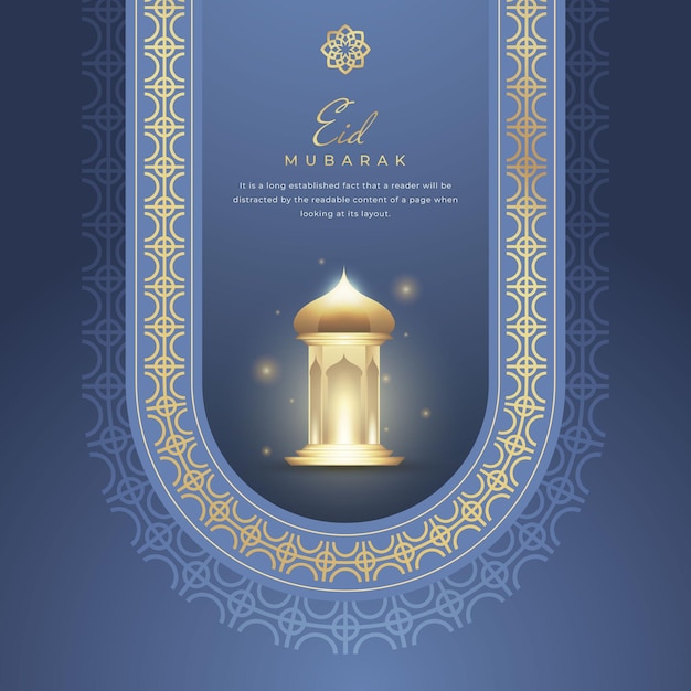 Eid mubarak saludos diseño de fondo de lujo con linterna decorativa