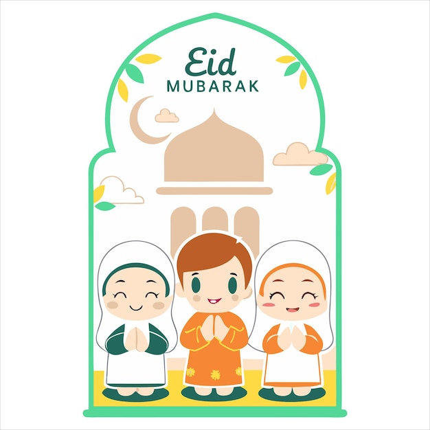 Eid Mubarak Shalat Eid diseño saludo islámico celebración musulmana oración de Eid Ramadán religiou