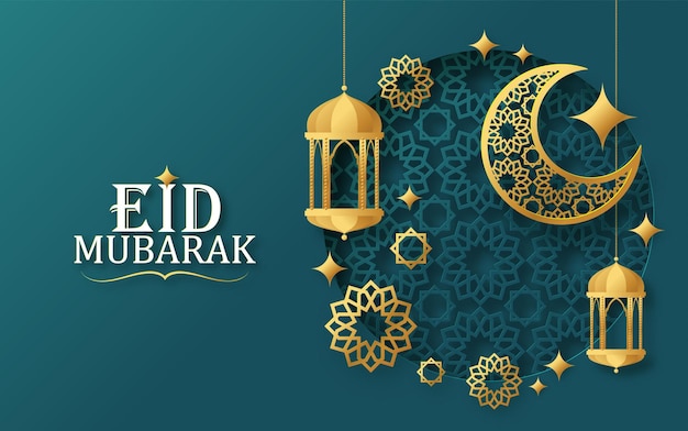 Eid mubarak con texto y fondo de color