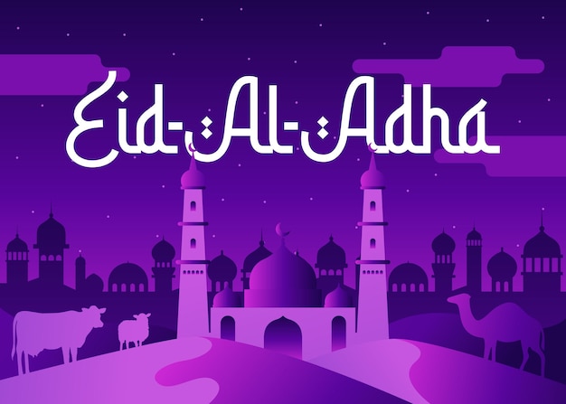 EidAladha mubarak tarjeta de saludos diseño de tipografía caligráfica vector eps