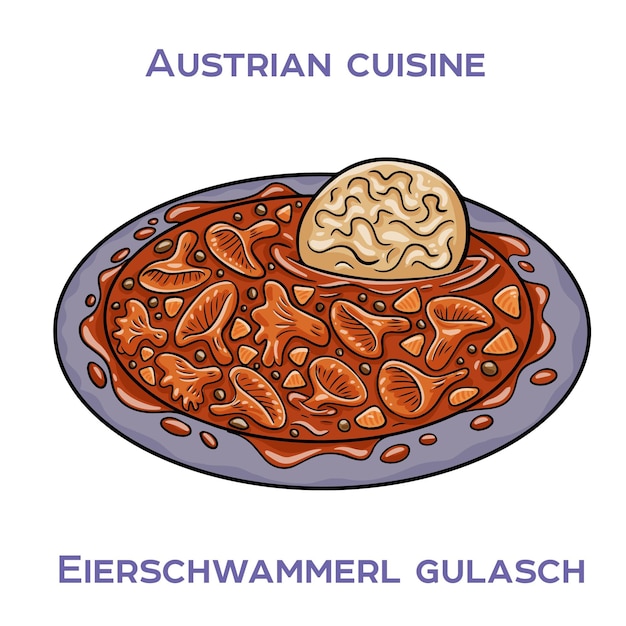 Vector eierschwammerl gulash es un plato tradicional austriaco hecho con setas chanterelle y cebollas