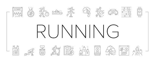 Ejecución de iconos de colección de deporte atlético set vector
