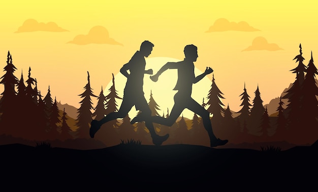 Ejecución de siluetas. ilustración de vector, trail running, corredor de maratón.