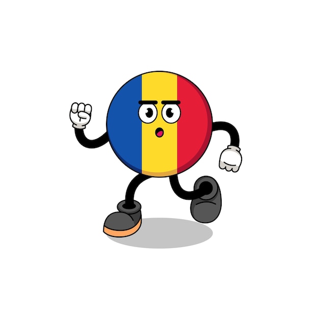 Ejecutando diseño de personajes de ilustración de mascota de bandera de rumania