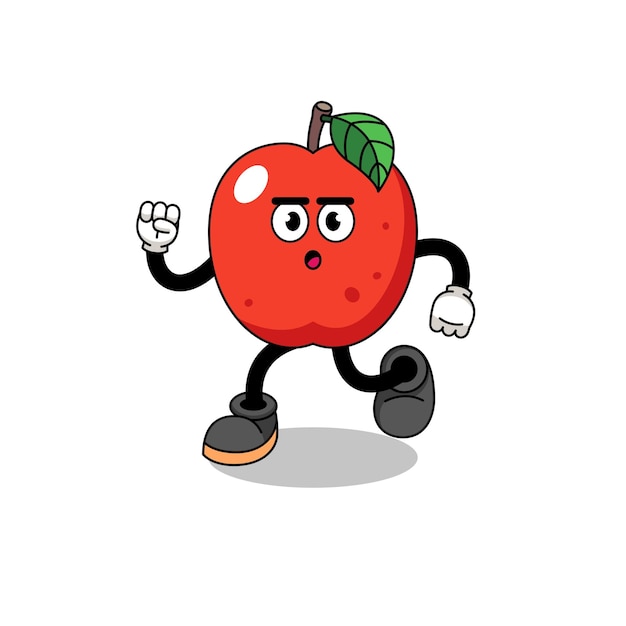 Ejecutando diseño de personajes de ilustración de mascota de manzana