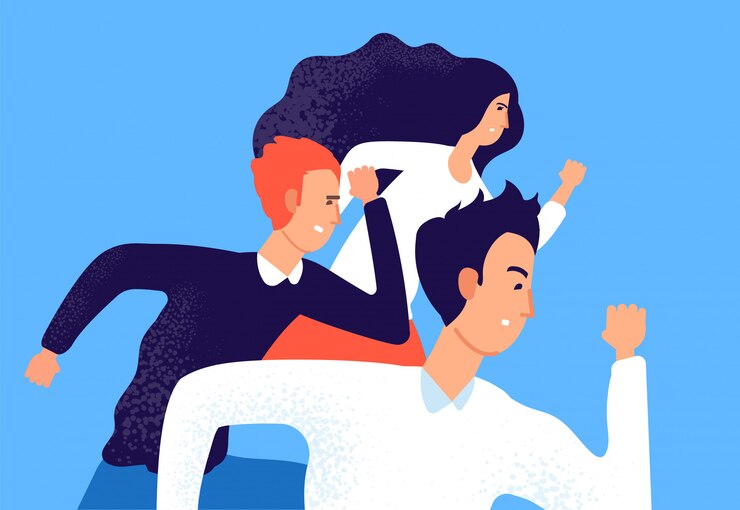 Vector ejecutando equipo de negocios. competencia corporativa profesional, los trabajadores adversarios corren hacia el éxito.