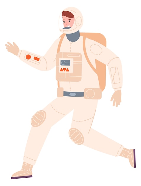 Ejecutando mujer astronauta Sonriendo personaje explorador espacial
